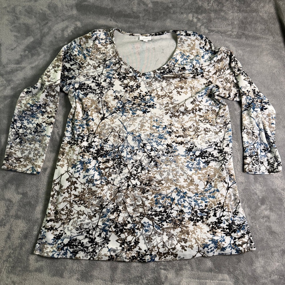 Pure Jill J Jill Women Large Blue Brown Floral Branch Print Scoop Neck Tunic Top